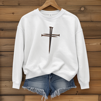 Load image into Gallery viewer, Rustic Nail Cross Sweatshirt, Christian Faith Shirt, Religious Gift for Him or Her, Inspirational Cross Crewneck