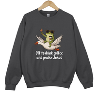 Load image into Gallery viewer, Off To Drink Coffee And Praise Jesus - Funny Christian Frog Sweatshirt