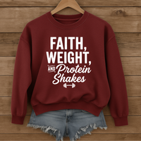 Load image into Gallery viewer, Faith Weights And Protein Shakes, Gym Shirt, Workout Fitness Apparel, Christian Sweatshirt