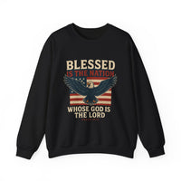 Load image into Gallery viewer, Religious Patriotic Sweatshirt, Christian American Pullover, Blessed Nation Crewneck Jumper, God is the Lord Top, USA Flag Shirt