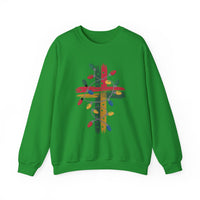 Load image into Gallery viewer, Christmas Cross Sweatshirt, Christian Holiday Lights Cross, Jesus Faith Shirt Gift
