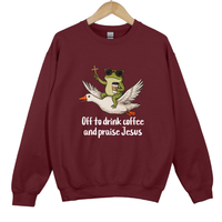 Load image into Gallery viewer, Off To Drink Coffee And Praise Jesus - Funny Christian Frog Sweatshirt