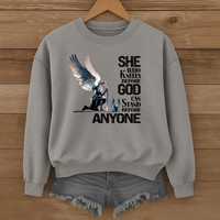 Load image into Gallery viewer, She Who Kneels Before God, Christian Sweatshirt, Armor of God, Bible Verse Shirt