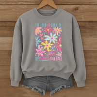 Load image into Gallery viewer, The Lord Is Greater Than the Giants You Face, Floral Christian Sweatshirt, Faith Based Shirt