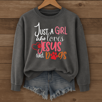 Load image into Gallery viewer, Just a Girl who loves Jesus and Dogs - Cozy Sweatshirt
