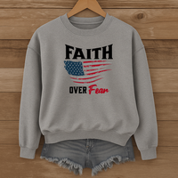 Load image into Gallery viewer, Faith Over Fear Shirt, American Flag Sweatshirt, Patriotic Christian Shirt, Inspirational USA Faith Crewneck