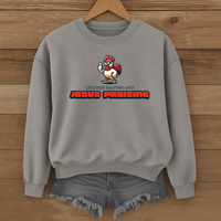Load image into Gallery viewer, Chicken Raising and Jesus Praising Sweatshirt, Funny Christian Farm Pullover, Faith Based Country Humor Gift