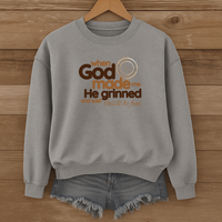 Load image into Gallery viewer, When God Made Me He Grinned, Funny Christian Coffee Lover Sweatshirt, Faith Shirt, Sarcastic Christian Shirt
