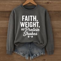 Load image into Gallery viewer, Faith Weights And Protein Shakes, Gym Shirt, Workout Fitness Apparel, Christian Sweatshirt