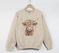 Load image into Gallery viewer, Highland Cow With Christmas Light Print - Sweatshirt
