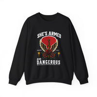 Load image into Gallery viewer, She's Armed and Dangerous, Christian Sweatshirt, Bible Verse Sweater, Women Shirt, Ephesian 6:17
