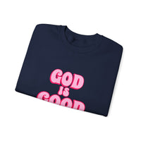 Load image into Gallery viewer, God Is Good Sweatshirt, Pink Retro Shirt, Christian Women&#39;s Faith, Crewneck Pullover
