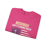 Load image into Gallery viewer, Normal Isn&#39;t Coming Back, Jesus Is Unisex Sweatshirt Religious Crewneck Jumper, Christian Apparel, Inspirational Clothing, Cozy Religious
