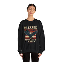 Load image into Gallery viewer, Religious Patriotic Sweatshirt, Christian American Pullover, Blessed Nation Crewneck Jumper, God is the Lord Top, USA Flag Shirt