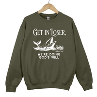 Load image into Gallery viewer, Get In Loser We're Doing God's Will, Jonah and the Whale, Christian Humor, Faith Shirt, Funny Bible Verse Gift