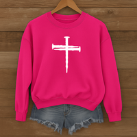 Load image into Gallery viewer, Nail Cross Christian Sweatshirt, Unisex Faith Hoodie, Religious Graphic Pullover Gift