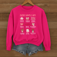 Load image into Gallery viewer, God Says I Am, Women's Sweatshirt, Christian Sweatshirt, Girly Faith Shirt, Cute Gift for Her, Valentines Gift