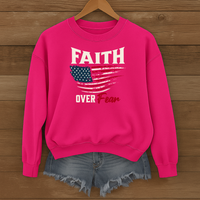 Load image into Gallery viewer, Faith Over Fear Shirt, American Flag Sweatshirt, Patriotic Christian Shirt, Inspirational USA Faith Crewneck