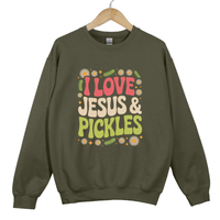 Load image into Gallery viewer, I Love Jesus and Pickles Shirt, Funny Christian Sweatshirt, Faith Humor Shirt, Cute Church Gift Idea, Salty And Saved