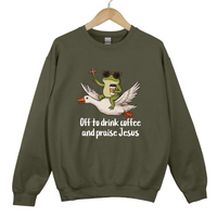 Load image into Gallery viewer, Off To Drink Coffee And Praise Jesus - Funny Christian Frog Sweatshirt
