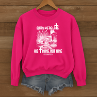 Load image into Gallery viewer, Christian Sweatshirt, Sorry We're Late, His Timing Not Mine, Bible Verse Shirt, Ecclesiastes 3:1, Christian Duck Shirt