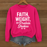 Load image into Gallery viewer, Faith Weights And Protein Shakes, Gym Shirt, Workout Fitness Apparel, Christian Sweatshirt