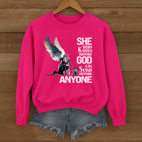 Load image into Gallery viewer, She Who Kneels Before God, Christian Sweatshirt, Armor of God, Bible Verse Shirt