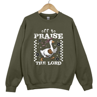 Load image into Gallery viewer, Off To Praise The Lord Goose Sweatshirt, Christian Women Faith Sweatshirt, Cute Bible Duck Shirt, Christian Gift for Women