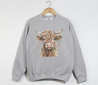 Load image into Gallery viewer, Highland Cow With Christmas Light Print - Sweatshirt
