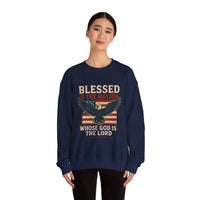 Load image into Gallery viewer, Religious Patriotic Sweatshirt, Christian American Pullover, Blessed Nation Crewneck Jumper, God is the Lord Top, USA Flag Shirt