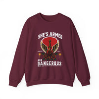 Load image into Gallery viewer, She's Armed and Dangerous, Christian Sweatshirt, Bible Verse Sweater, Women Shirt, Ephesian 6:17
