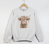 Load image into Gallery viewer, Highland Cow With Christmas Light Print - Sweatshirt
