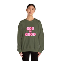 Load image into Gallery viewer, God Is Good Sweatshirt, Pink Retro Shirt, Christian Women&#39;s Faith, Crewneck Pullover
