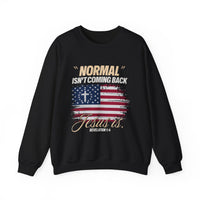 Load image into Gallery viewer, Normal Isn&#39;t Coming Back, Jesus Is Unisex Sweatshirt Religious Crewneck Jumper, Christian Apparel, Inspirational Clothing, Cozy Religious
