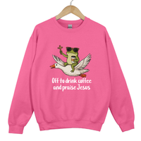 Load image into Gallery viewer, Off To Drink Coffee And Praise Jesus - Funny Christian Frog Sweatshirt
