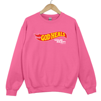 Load image into Gallery viewer, God Heals Your Past, Christian Sweatshirt, Bible Verse Shirt, Retro Flame Christian, Faith Inspired Shirt