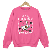 Load image into Gallery viewer, Off To Praise The Lord Goose Sweatshirt, Christian Women Faith Sweatshirt, Cute Bible Duck Shirt, Christian Gift for Women