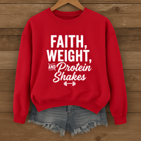 Load image into Gallery viewer, Faith Weights And Protein Shakes, Gym Shirt, Workout Fitness Apparel, Christian Sweatshirt