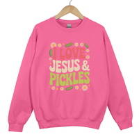 Load image into Gallery viewer, I Love Jesus and Pickles Shirt, Funny Christian Sweatshirt, Faith Humor Shirt, Cute Church Gift Idea, Salty And Saved