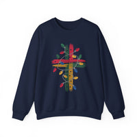 Load image into Gallery viewer, Christmas Cross Sweatshirt, Christian Holiday Lights Cross, Jesus Faith Shirt Gift