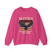 Load image into Gallery viewer, Religious Patriotic Sweatshirt, Christian American Pullover, Blessed Nation Crewneck Jumper, God is the Lord Top, USA Flag Shirt