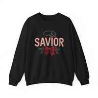 Load image into Gallery viewer, A Savior Is Born Faux Yarn Holiday Christian Sweatshirt