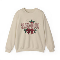 Load image into Gallery viewer, A Savior Is Born Faux Yarn Holiday Christian Sweatshirt
