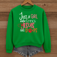 Load image into Gallery viewer, Just a Girl who loves Jesus and Dogs - Cozy Sweatshirt
