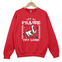 Load image into Gallery viewer, Off To Praise The Lord Goose Sweatshirt, Christian Women Faith Sweatshirt, Cute Bible Duck Shirt, Christian Gift for Women