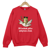 Load image into Gallery viewer, Off To Drink Coffee And Praise Jesus - Funny Christian Frog Sweatshirt