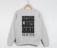 Load image into Gallery viewer, Jesus Loves You And I&#39;m Tryin - Christian Sweatshirt
