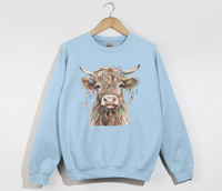 Load image into Gallery viewer, Highland Cow With Christmas Light Print - Sweatshirt
