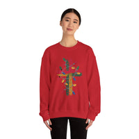 Load image into Gallery viewer, Christmas Cross Sweatshirt, Christian Holiday Lights Cross, Jesus Faith Shirt Gift
