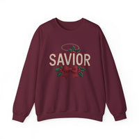 Load image into Gallery viewer, A Savior Is Born Faux Yarn Holiday Christian Sweatshirt